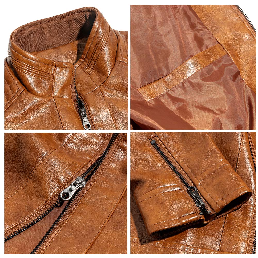 WULFUL Men's Stand Collar Leather Jacket