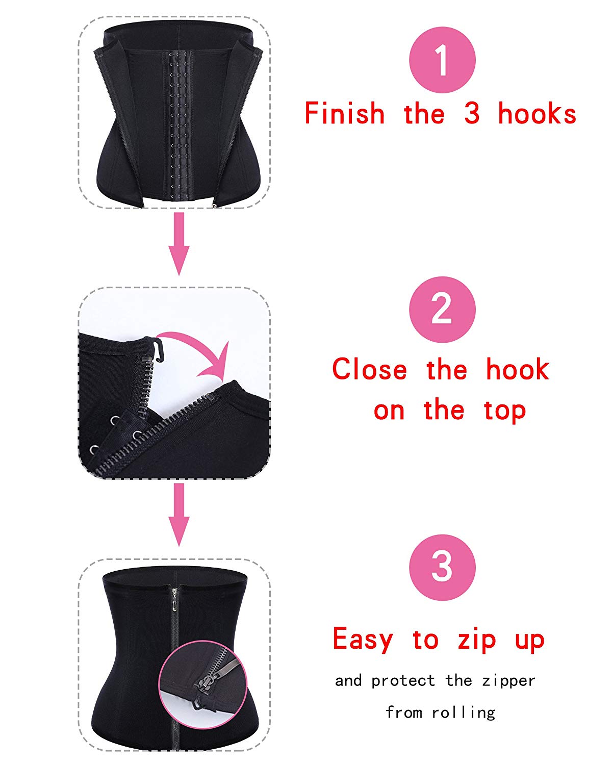 Ursexyly Women Waist Trainer Corset Zipper Hook Shapewear Double Control Body Shaper Tummy Fat Burning Waist Cincher