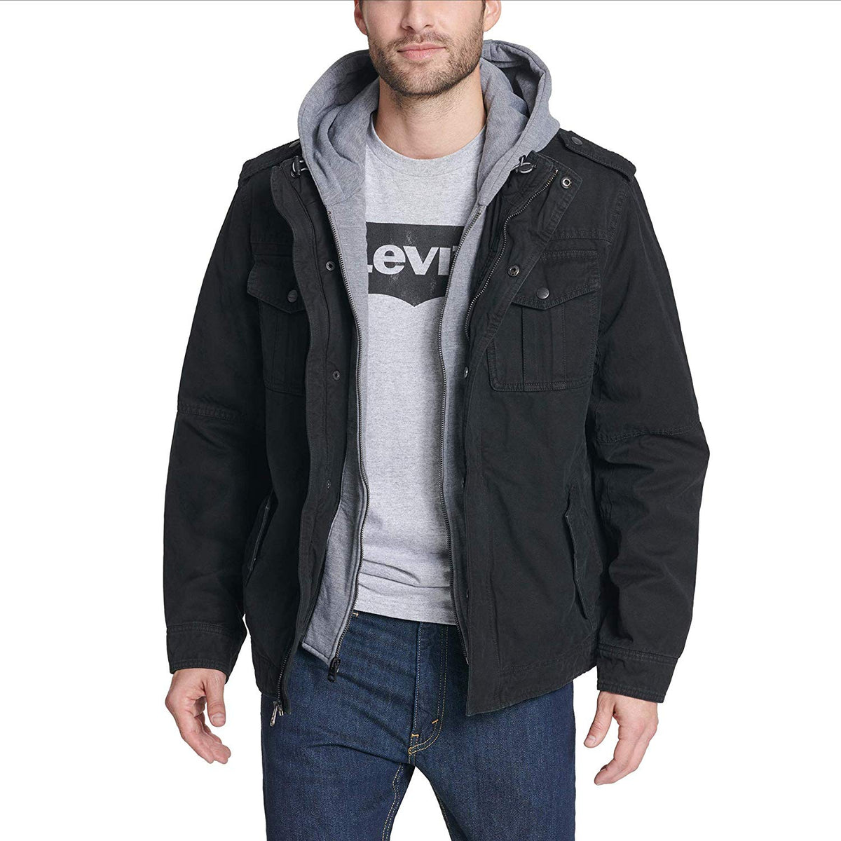 Levi's Men's Washed Cotton Hooded Military Jacket