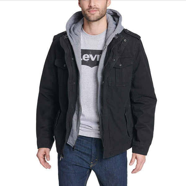 Levi's Men's Washed Cotton Hooded Military Jacket - Soomro