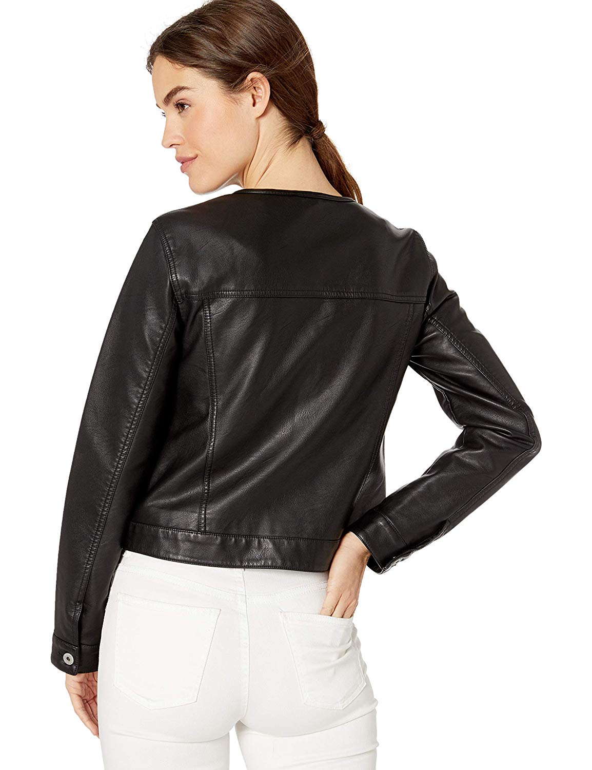 Levi's Women's Faux Leather Collarless Trucker Jacket