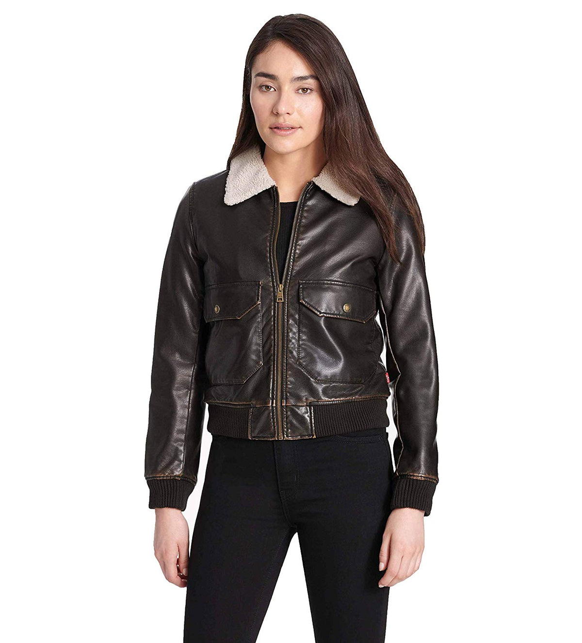 Levi's Women's Faux Leather Sherpa Aviator Bomber Jacket