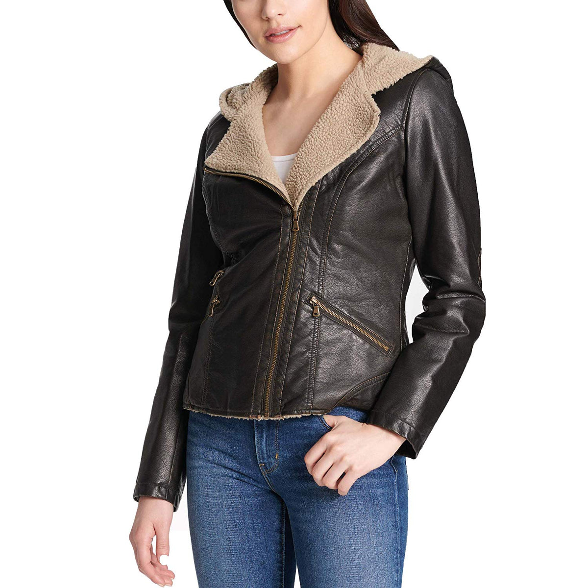 Levi's Women's Assymetrical Sherpa-Lined Faux-Fur Jacket