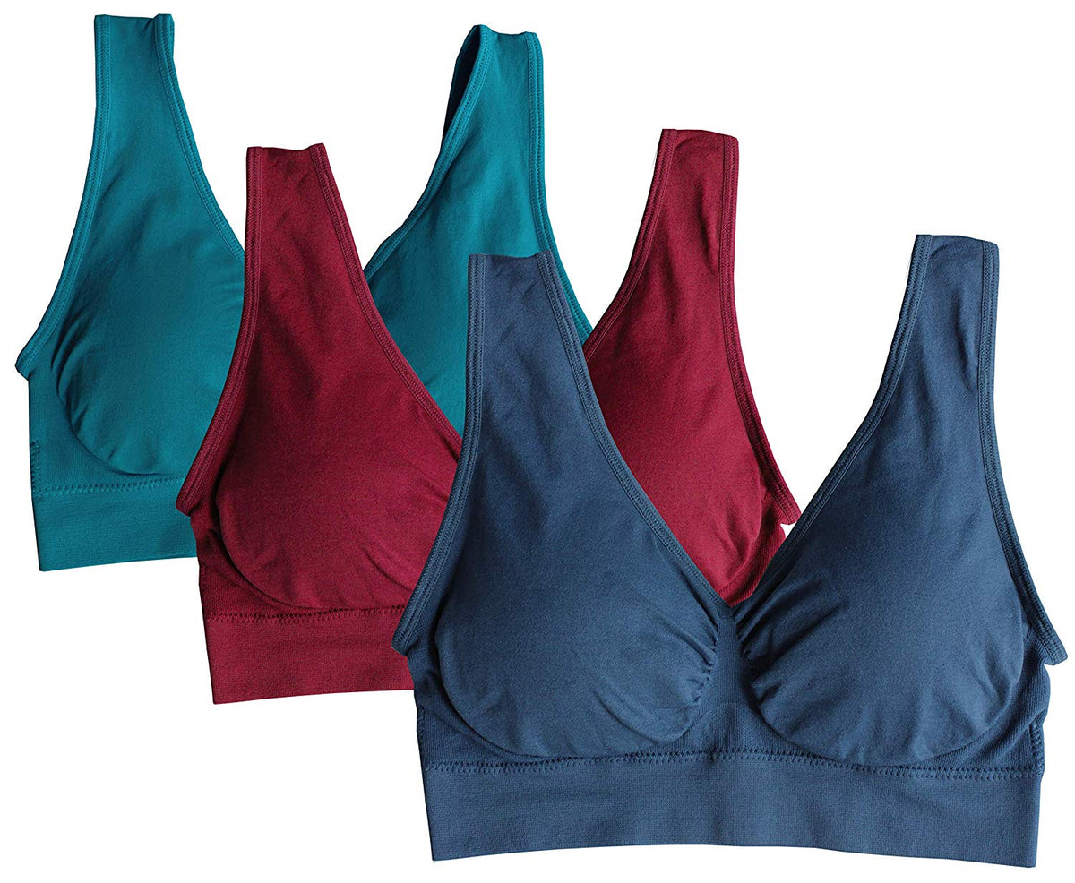 Cabales Women's 3-Pack Seamless Wireless Sports Bra with Removable Pads