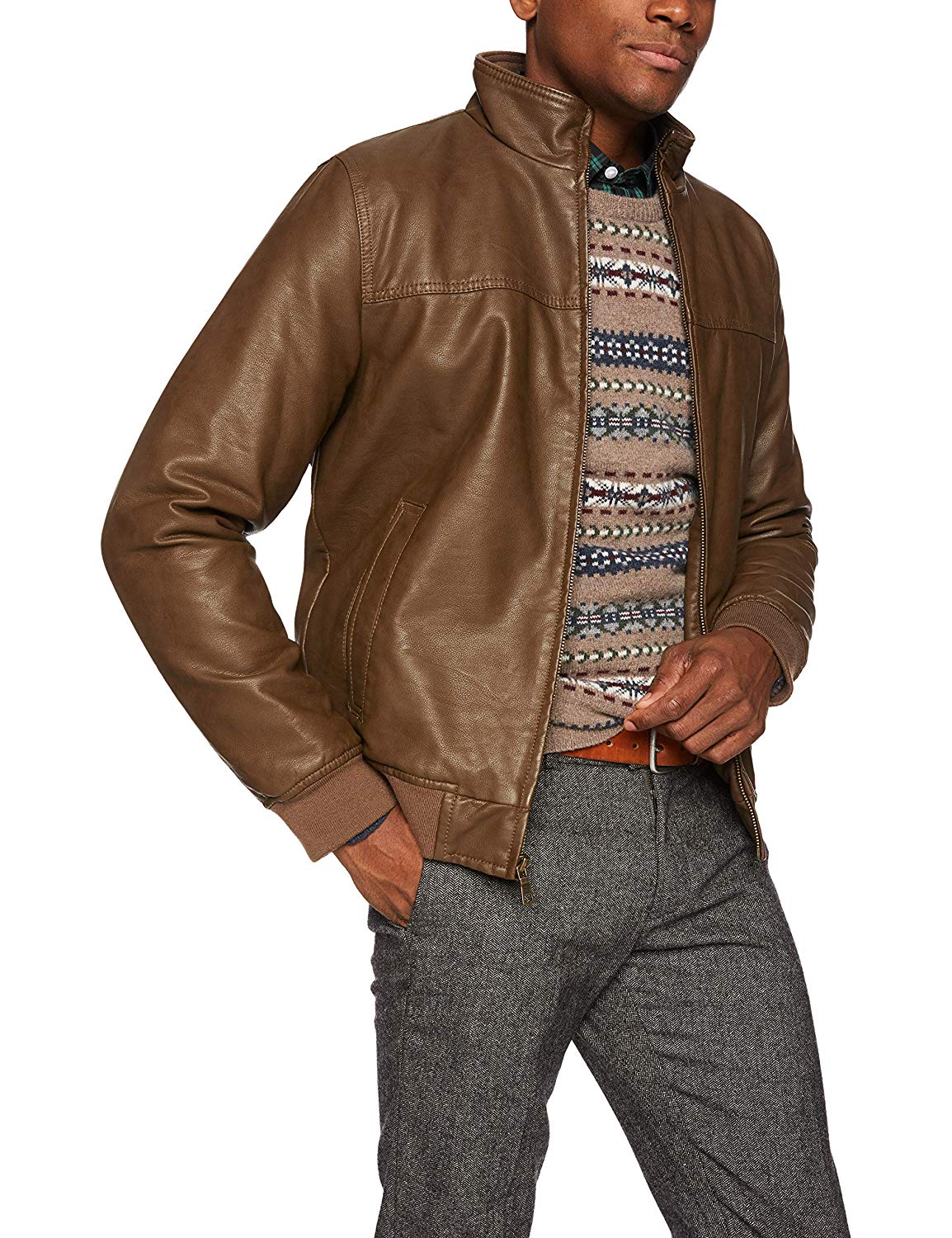 Tommy Hilfiger Men's Faux-Leather Bomber Jacket