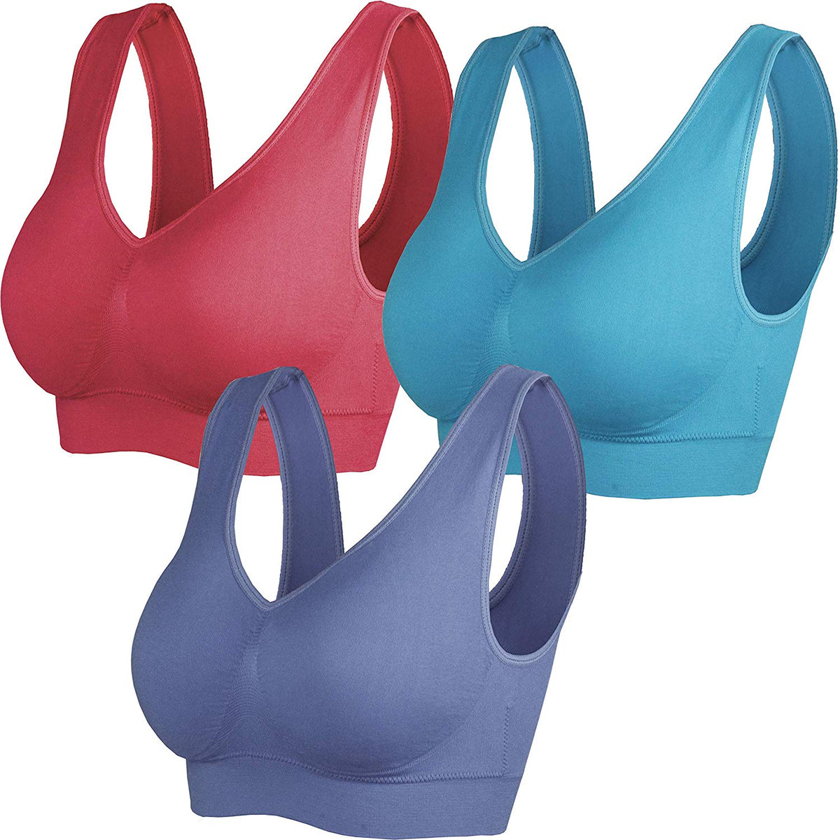 Cabales Women's 3-Pack Seamless Wireless Sports Bra with Removable Pads
