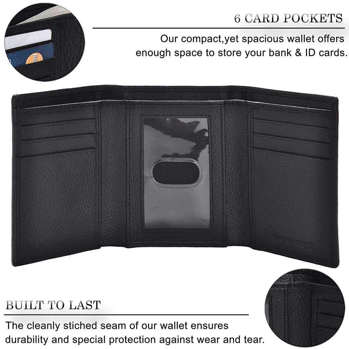 Trifold Wallets for Men - Real Leather RFID