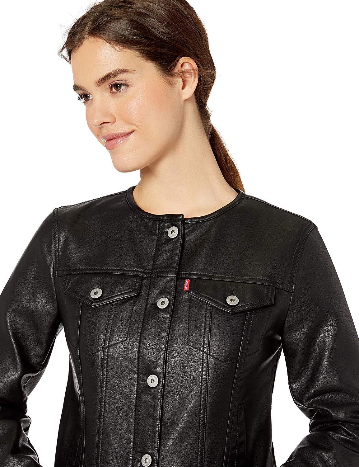 Levi's Women's Faux Leather Collarless Trucker Jacket