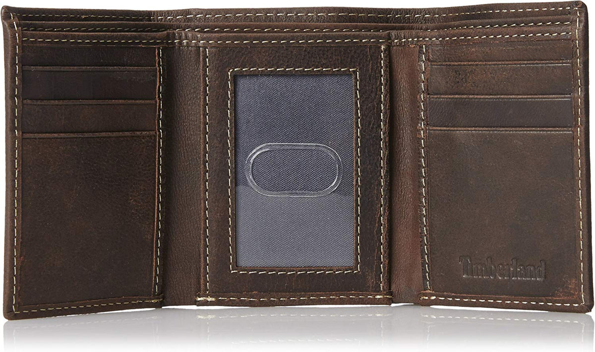 Timberland Mens Leather Trifold Wallet With ID Window