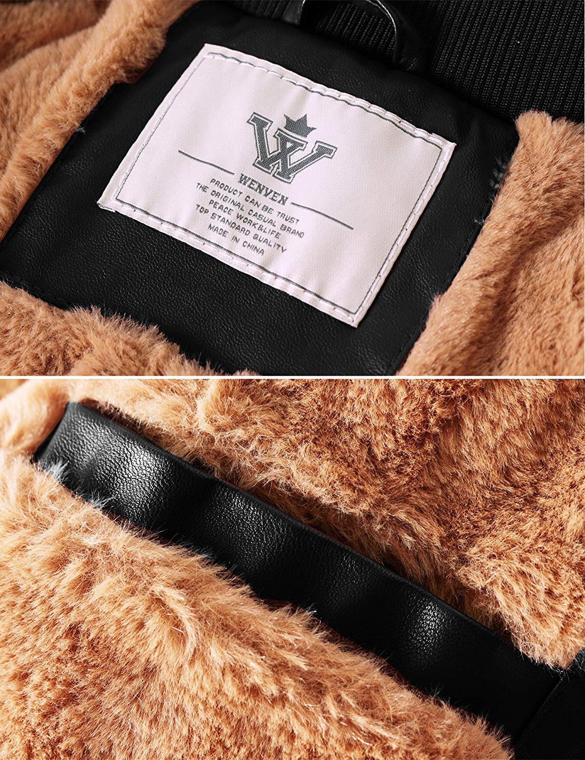 WenVen Men's Winter Stand Collar Moto Bomber Faux Leather Jackets