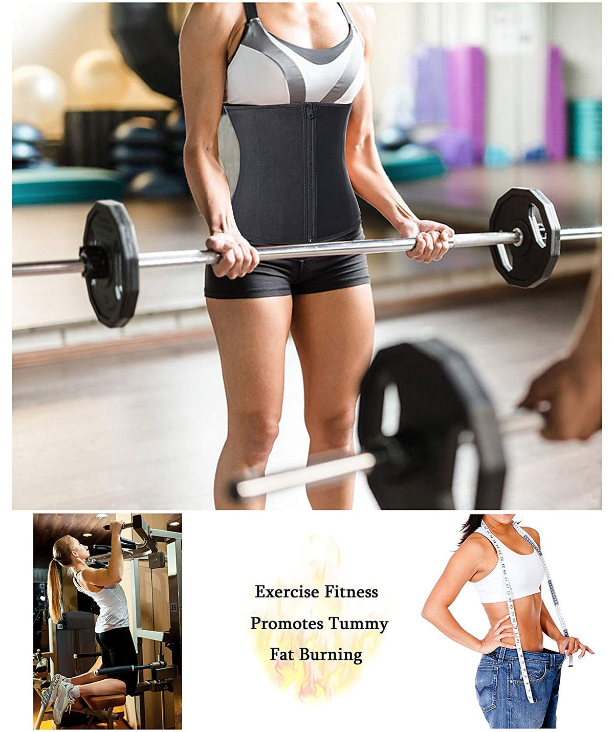 Gotoly Women Latex Waist Trainer Corset Zipper Underbust Cincher Belt Weight Loss Body Shaper