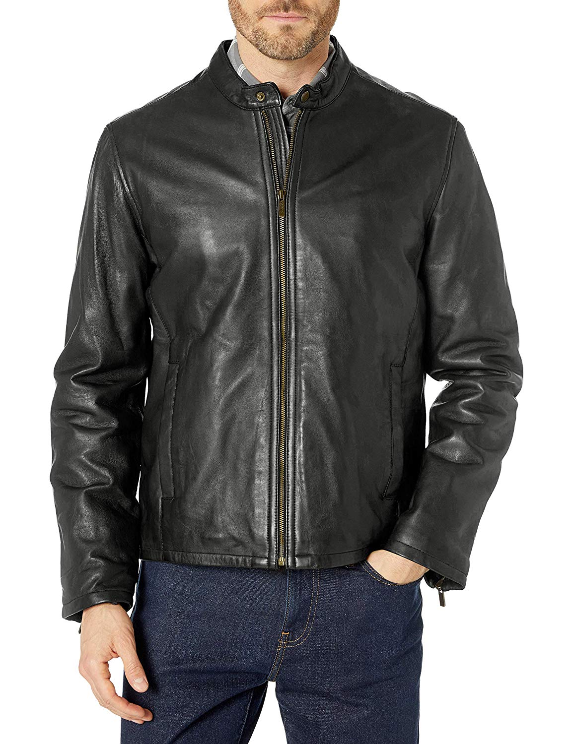 Perry Ellis Men's Open Bottom Leather Jacket