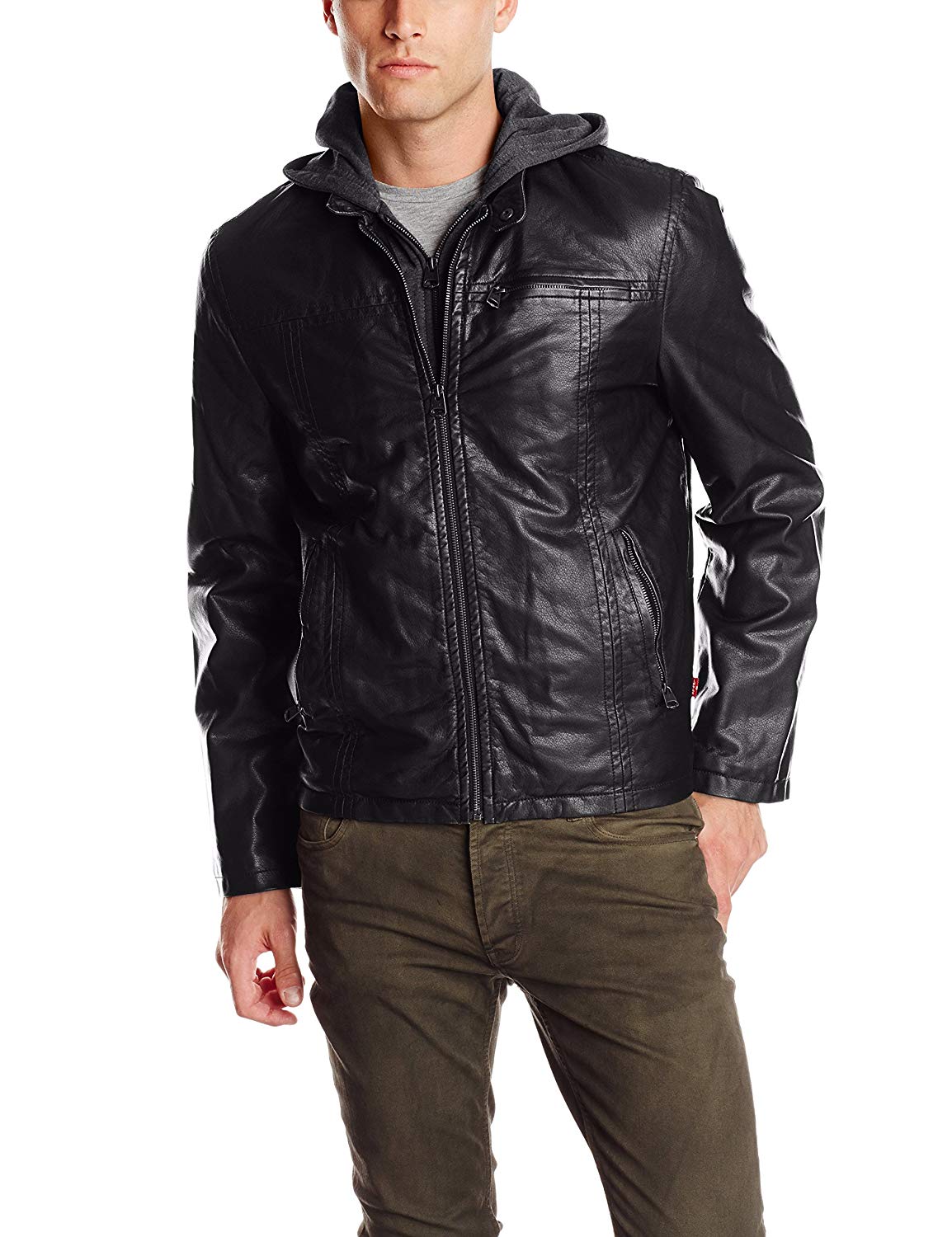 Levi's Men's Faux Leather Hooded Racer Jacket